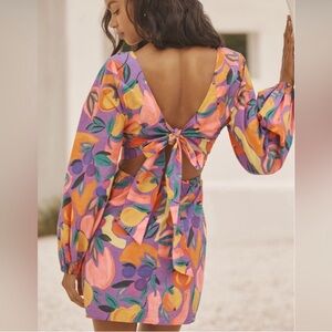 FARM rio Long-Sleeve Poplin Mini Dress Size Medium